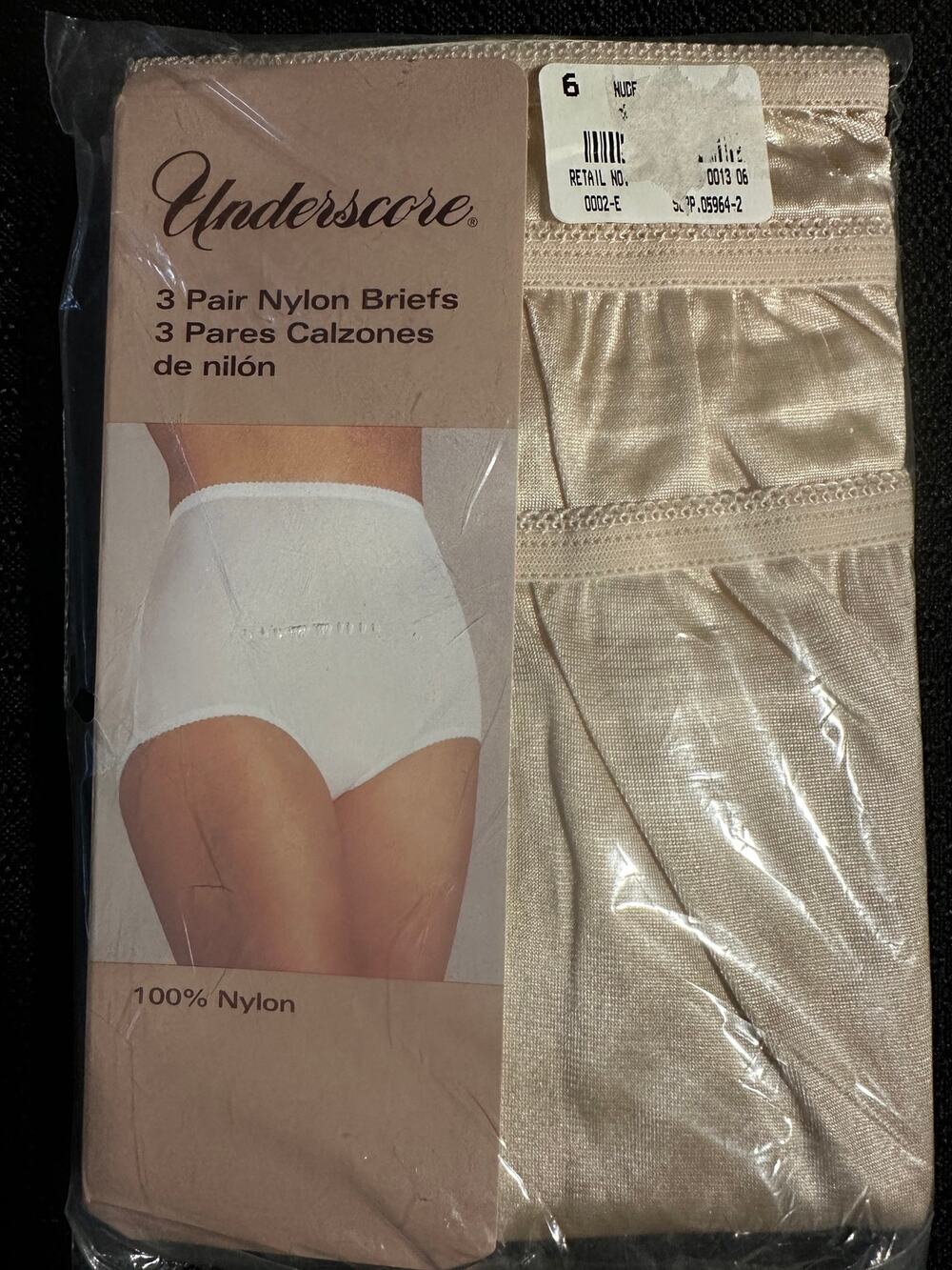 Underscore 3 Pair Nylon Briefs Underwear Beige Size 6 JCPenney Antron III NEW